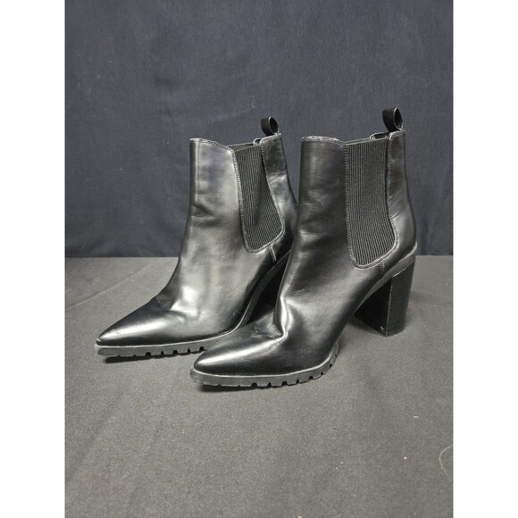 Charles David Black Leather Size 9.5 Platform Ankle Chelsea Deputy Boot Bootie - Picture 1 of 8